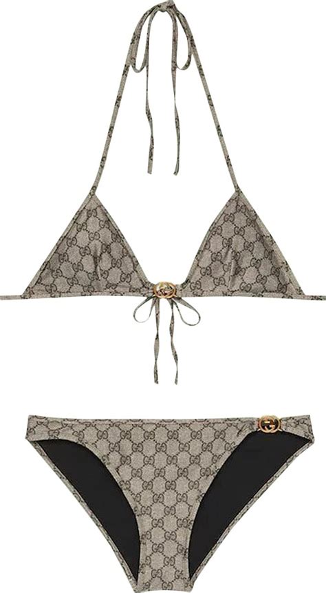 gucci bijini|GG stretch jersey bikini in beige and ebony .